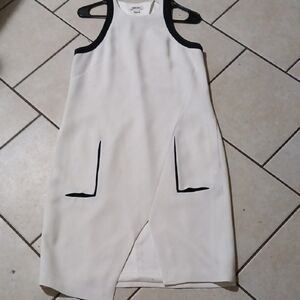 HELMUT LANG Womens Size 6 White Midi Shift Dress with Black Trim